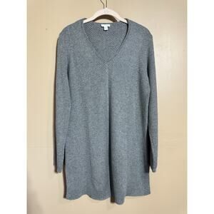 J. Jill Sz Tall S Gray Ribbed Tunic Sweater Knit Textured Heather Grey Cozy Chic